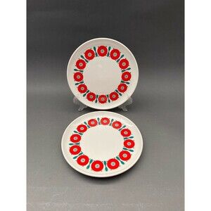 Vintage Anfora Mexico Salad Plates White Red Green 7 3/8" Lot of 2